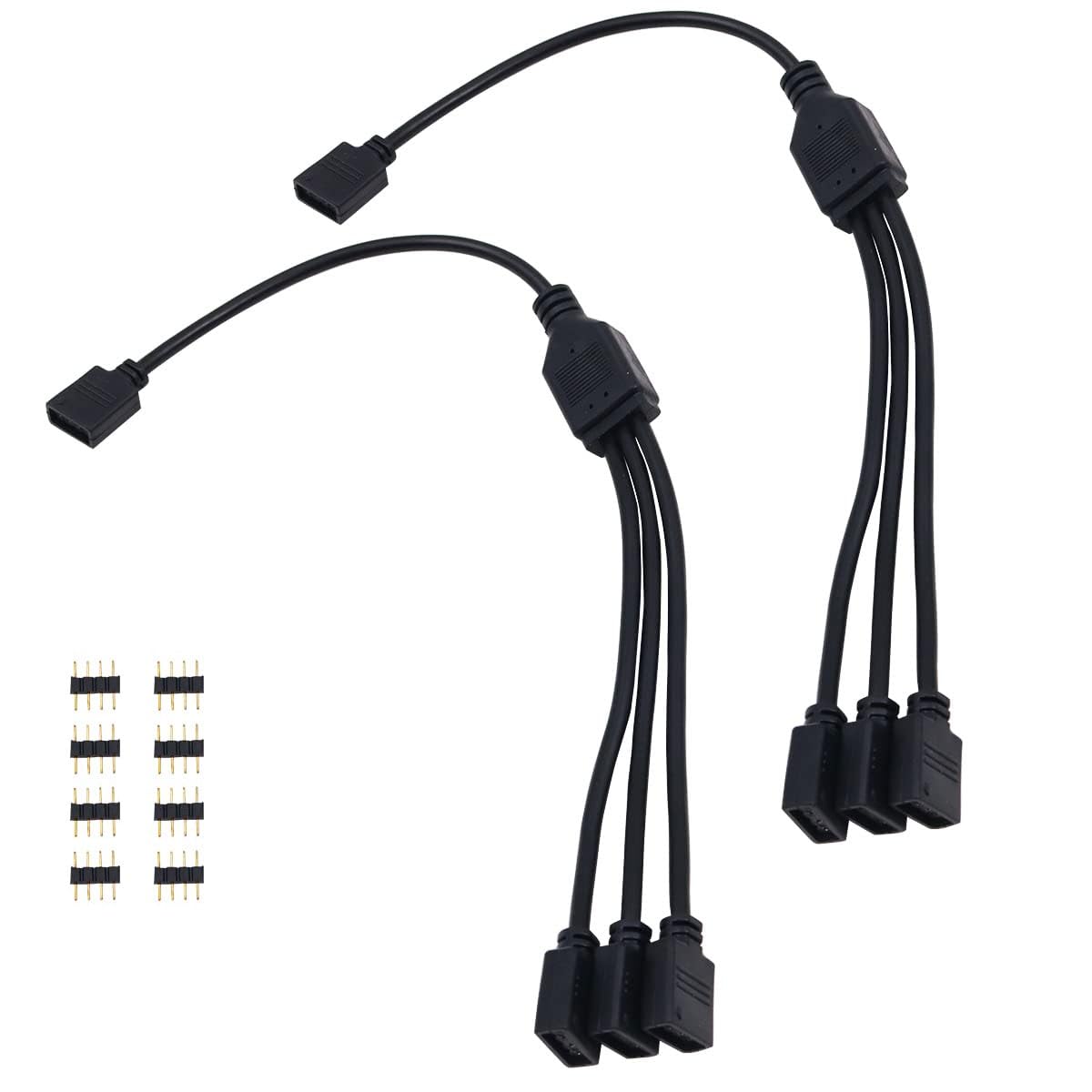 WANGCL 2PCS LED Strip Splitter Cable 4 Pin RGB Splitter 1 to 3 Ports LED Controller Connector for RGB 5050 3528 2835 LED Strip -Black