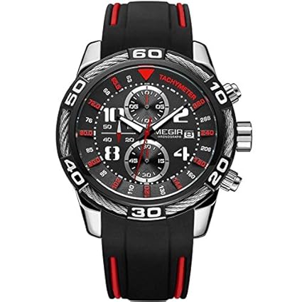Elegant Design Analog Chronograph Sports series Genuine PU Strap Watch -2045 Silver