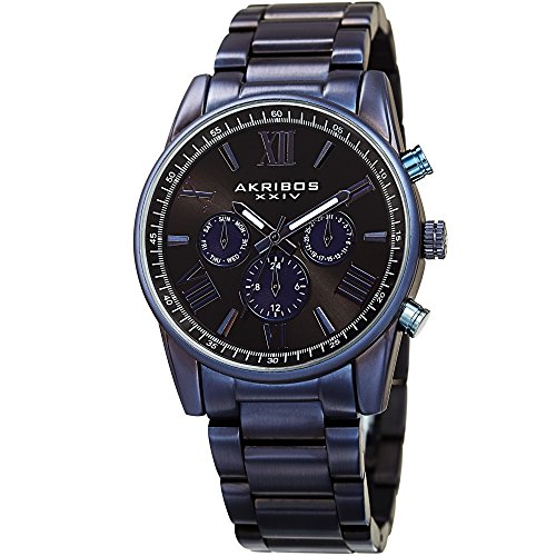 Akribos XXIV Men's Swiss Quartz Multi-Function Black Sunray Dial Stainless Steel Bracelet Watch AK912BU