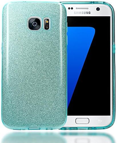 NALIA Glitter Case compatible with Samsung Galaxy S7, Ultra-Thin Mobile Sparkle Silicone Back Cover, Protective Slim-Fit Shiny Protector Skin Etui, Shock-Proof Crystal Gel Bling Bumper - Cyan