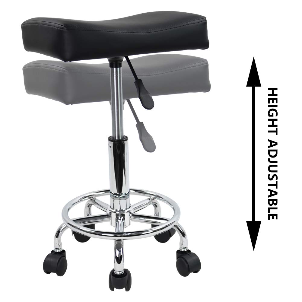 KKTONER Square Rolling Stool PU Leather Height Adjustable Swivel Massage SPA Salon Stools Task Chair with footrest (Black): Kitchen & Dining