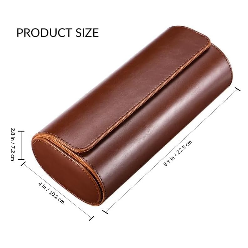 Couro Pu Caixa De Armazenamento De Relógio Cabe Três (Marrom-escuro)
