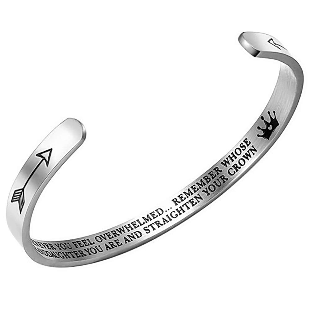 Gleamart Straighten Your Crown Inspirational Bracelet Stainless Steel Engraved Gifts for Granddaughter