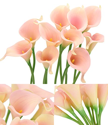 FiveSeasonStuff 10 Stems of Real Touch Calla Lillies (Latex) Artificial Flower Bouquet, Perfect for Wedding, Bridal, Party, Home Office Décor DIY (Flamingo) - Thumbnail 3