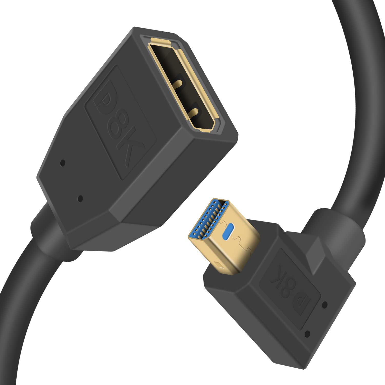 Duttek Mini Displayport to Displayport Cable, 8K Mini Displayport Left Angle Male to Displayport Female Extension 1.4 Cable Bi-Directional Transmission Displayport to Mini Displayport Cable 0.3M