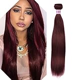 8A Peruvian Hair Virgin 99j Burgundy Straight Hair Weaves 100% HUman Hair One Bundle Peruvian Pure Color Silky Straight Hair Weft(99j 16inch)