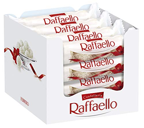 Ferrero Raffaello – Feine Creme, knackige Mandel, knusprige Waffel und Kokosflocken – 16 Packungen à 4 Einzelpralinen