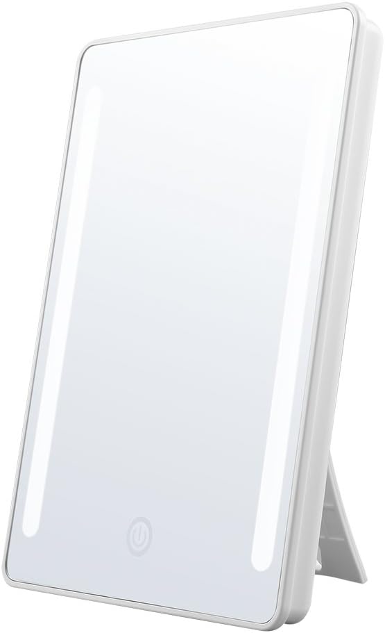 LED Makeup Mirror with Touch Screen, USB Charging, Battery Powered, Natural LED, 180° Adjustable, Illuminating Folding Cosmetic Mirror (Single side)