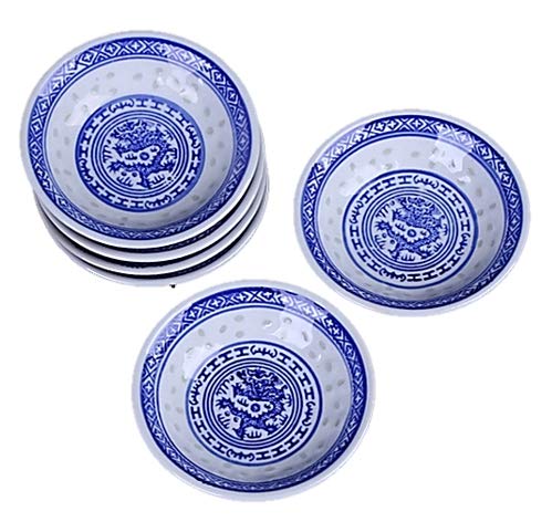 LeBlue 4" Reusable Dishwasher Safe Small Round Dip Tomato Soy Sauce Sushi Salt Vinegar Sugar Spices Dish Plate, Blue and White Porcelain