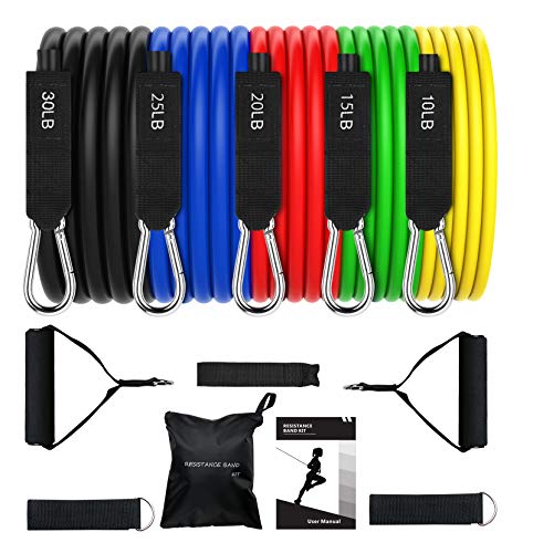 OMORC Resistance Bands Set, Exercise Bands with Handles, Door Anchor, Ankle Straps, Workout Band for Resistance Training, TRX, Aqua Aerobics, Physical Therapy, Stackable 100 lbs, 11Pcs