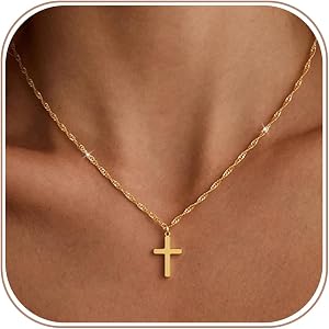 Hergory Cross Necklace for Women,14K Gold Silver Plated Pendant Necklace | Dainty Choker Necklace for Women Trendy Non-Tarnis