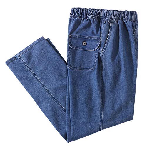 IDEALSANXUN Men's Elastic Waist Loose Fit Denim Pants Casual Solid Jeans Trouser (42, Light Blue)