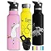 Kids Water Bottle Easy-Sip Straw Lid Leak-Proof Insulated Stainless Steel Thermos Perfect for School & Pickleball 3 Lids BPA-Free Keeps Drinks Cold for 24 Hours (Pink 20oz)