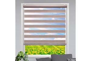Lauren Taylor Cordless Zebra Blinds for Windows - 100% Polyester Pull Down Roller Shades for Windows, Dual Layer Sheer or Privacy Light Control Day & Night Roller Blinds (Taupe, 36" W x 84" H)