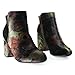 Velvet Oriental Floral Printed Block Heel Ankle Booties, Women's Shoe