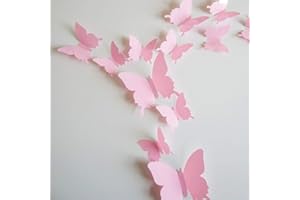 DIY 3D Butterfly Removable Mural Stickers, Horuhue 24pcs Self Adhesive Wall Stickers Decal for Home Bathroom Living Room Kids