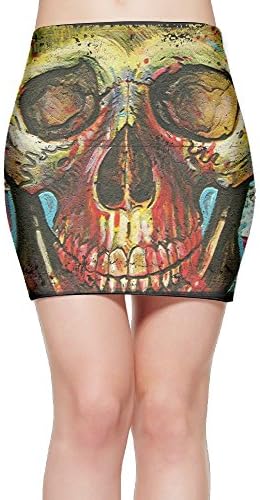 Psychedelic Painting Skull Womens Ease In To Comfort Stretchable Above The Knee Pencil Skirt