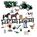 Migration Play Farm Toys 20 Piece Toy Farm Animals Set, Animal Pen, Horses, Cows, Sheep, People, Farm Tools Farm Equipment Accessories