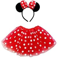 So Sydney Kids Teen Adult Plus Tutu Skirt Ears Headband Costume Halloween Outfit (M (Kid Size), Minnie Red & White Polka Dot)