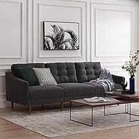 Mopio Savannah Mid-Century Modern Couch, Fabric Upholstered Sofa with Tufted Back and Tapered Gold Caps Legs, 81.5" W, Dark Gray