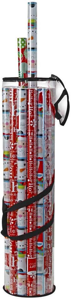 ProPik Christmas Gift Wrapping Paper Storage Organizer Bag, Store Up to 24 Rolls 40 Inch, Heavy Duty PVC Clear Bag with Handles and Zippered Top Wrap and Ribbons (Black): Home & Kitchen
