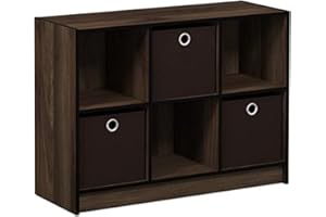 Furinno Basic 3x2 Cube Storage Bookcase Organizer with Bins, Columbia Walnut/Dark Brown