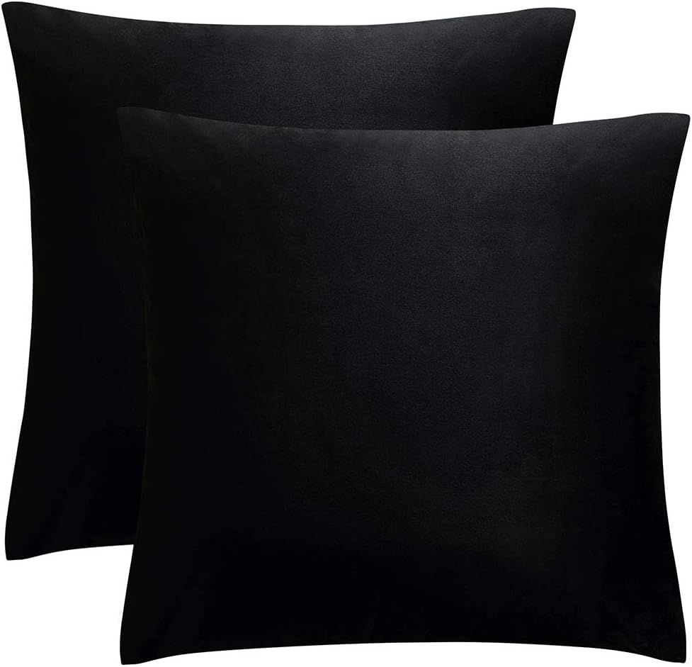 JUSPURBET Decorative Velvet Throw Pillows Covers for Couch Bed Sofa,Pack of 2 Soild Soft Cushion Cases,26x26 Inches,Black