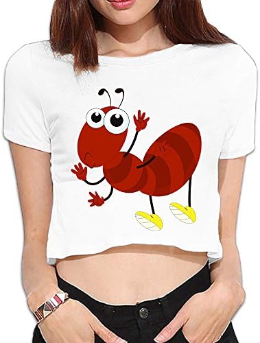 Kaiwa Cartoon Ant Women's Summer Short Sleeve T Shirt Relaxed Bare Midriff Crop Top M