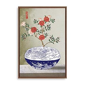 Framed Canvas Wall Art for Living Room, Bedroom Blue and White Porcelain Canvas Prints for Modern Home Decoration Ready to Hang - 16"x24" inches