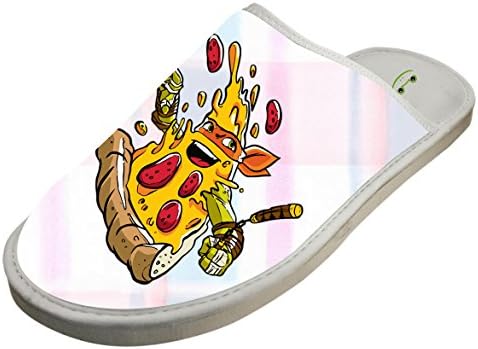 KOUY Pizza Ninja Closed Toe Cotton Slippers Warm Soft Indoor Shoes Non-watertight 13 D(M) US