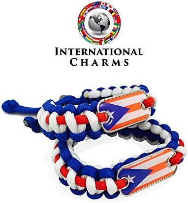 International Charms 2016 Olympic Edition Puerto Rico Paracord Bracelet (2) Pack Red/White/Blue with Puerto Rican Flag Dogtag (Puerto Rico)