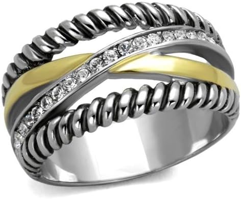 Women's Stainless Steel Ion Two Tone (Gold &amp; Silver) Clear Crystal Eternity Ring, Size 5,6,7,8,9,10 (10)