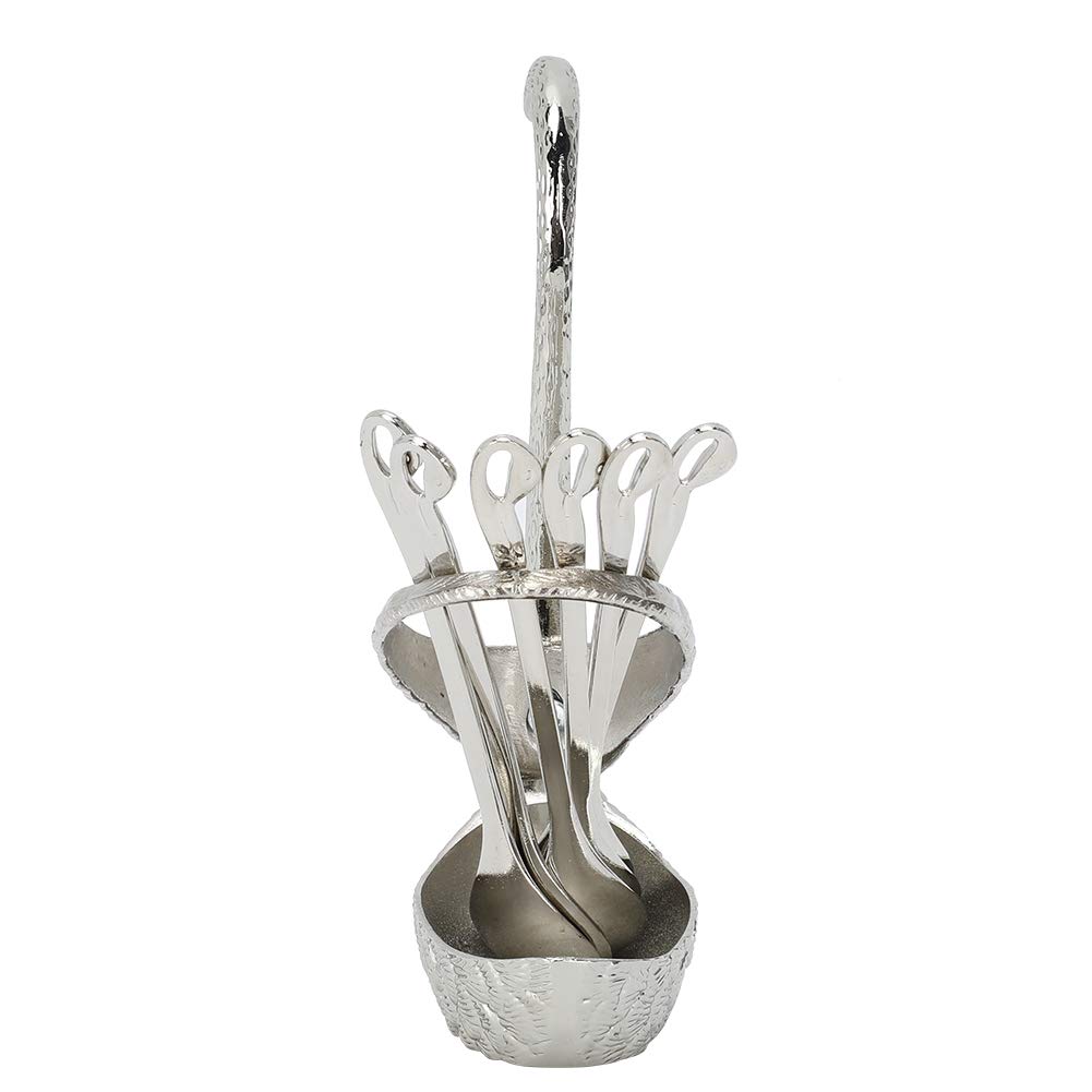 Silver Coffee Spoons, 6 Pieces Stainless Steel Dessert Spoon Coffee Teaspoon Set Ice Cream Spoon Cake Spoon Dinnerware Set with Swan Holder