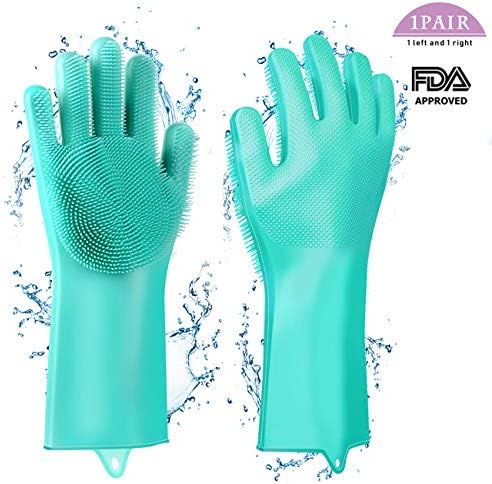Dishwashing Gloves with Scrubber, Koxuky Cleaning Gloves Pet Grooming Gloves Scrubbing Gloves for Dishes Heat Resistant and Reusable for Kitchen, Bathroom, Pet Hair Care and Car Washing