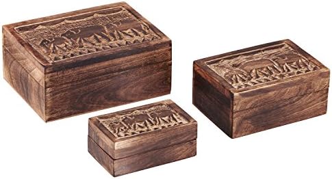 Valentine's Day Gift Set Of 3 Decorative Wooden Jewelry Box Trinket Organizer Keepsake Storage Box Multipurpose Accessories - Mango Wood.