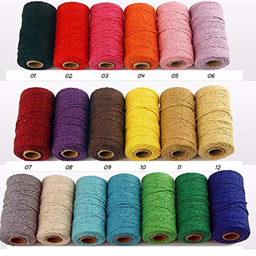 (100 Yards/2mm/19 Colors)100 DIY Macrame Cord Craft Macramé Cotton Baker Twine Craft Making Knitting Cord Rope DIY Wedding Decor Supply Christmas Wrapping String Rope (Light Yellow) - Thumbnail 3