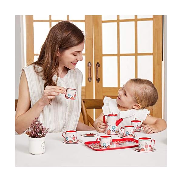 BUYGER Teeservice Kinder Tee-Set Puppengeschirr Kaffeeservice Kinderküche Geschirr Küche Spielzeug Rollenspiele für… – Bild 7