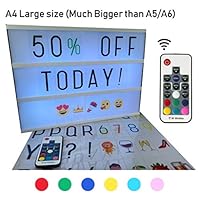 Large A4 Cinematic Light Box with Remote Control and 211 Letters and Colored Emojis. Light up Letters for LED Message Board, Sign, Marquee. USB and AA Battery. Light up Letter Box by BestCircle