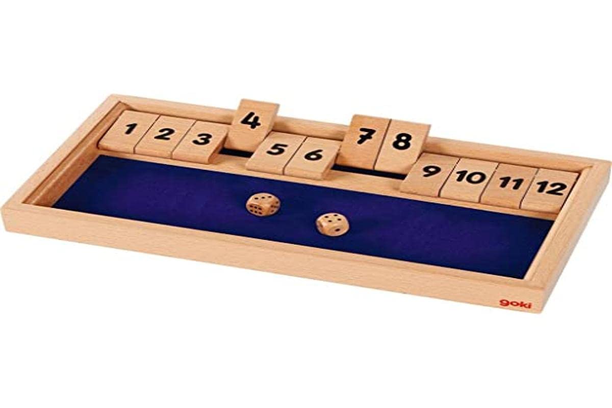Goki 56651 Dice Game Shut The Box 32.2 x 17.3 x 3.2 cm, Wood, 2 Dice, Natural/Blue