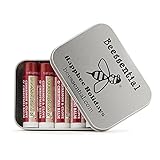 Beessential Natural Lip Balm Gift Tin, Cinnamon, 5 Pack - Heals and Prevents Dry and Chapped Lips – Great for Men, Women, and Children – Moisturizing Beeswax, Coconut, Shea and Cupuacu Butter