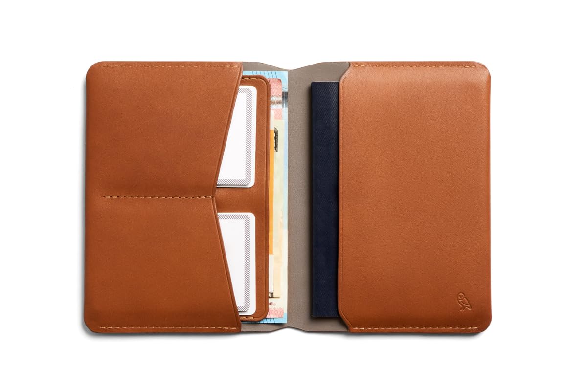 Bellroy Passport Cover (slimline travel wallet/pouch with card slots and space for cash plus travel documents) - Caramel