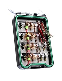 Goture Kit de pesca con mosca moscas estanco seco Wet flies Assortment ideal para Lubina Trucha Panfish Carpa señuelos de moscas en Case Incluye Bee un pájaro Nymphs Streamer 16 24 Pcs