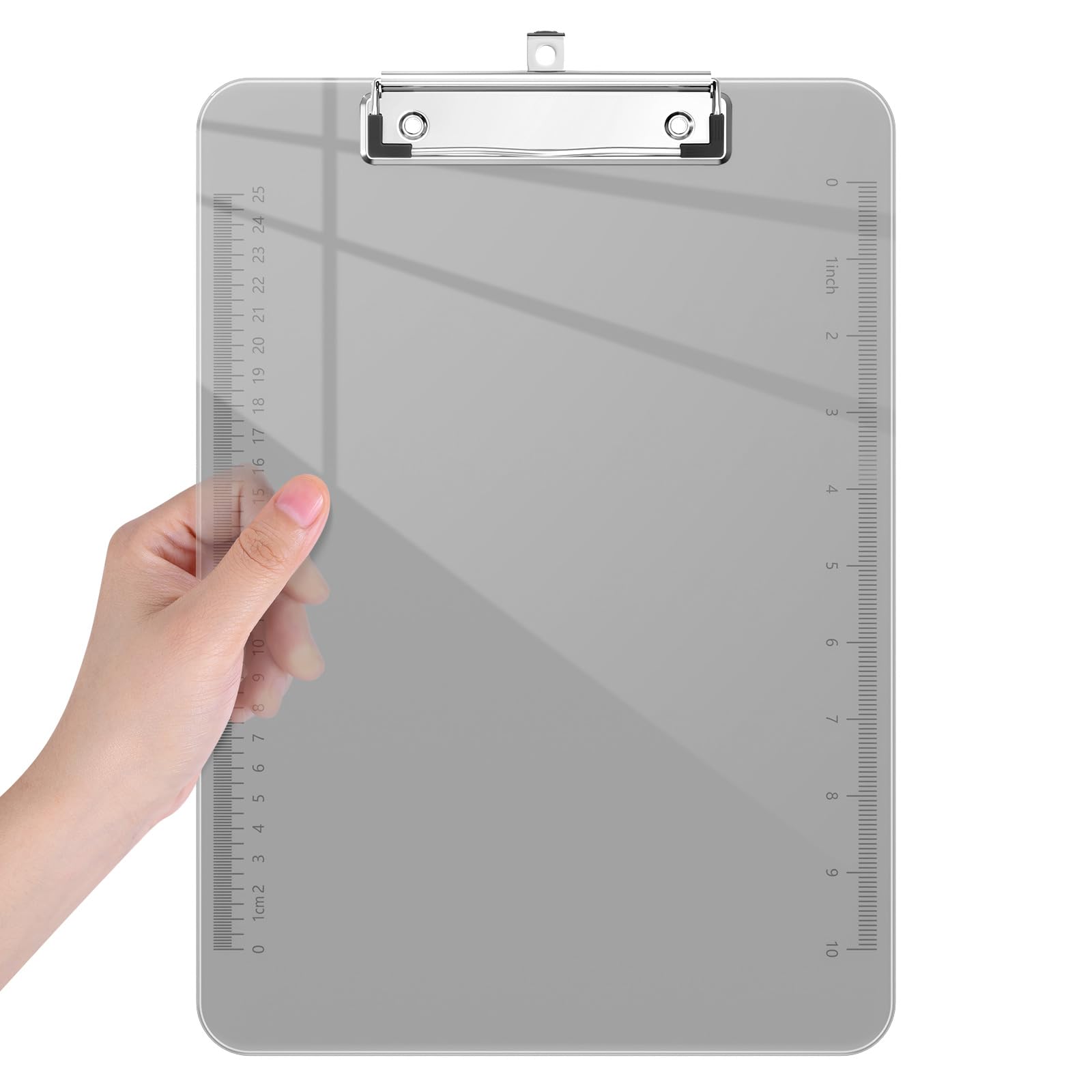 Piasoenc Plastic Clipboards, Translucent Clip Board with Low Profile, Office Supply, School Supplies, Letter Size 12.5 x 9 Inches,Grey
