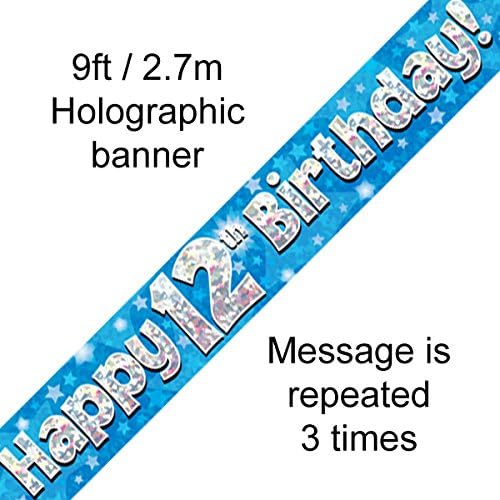 12th Birthday Blue Holographic Banner by Signature Balloons
