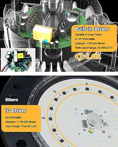JC-LGL UFO LED High Bay Light 400W 4Pack, High Bay LED Light 1600W MH/HPS Eqv. Dimmable High Bay 6' Cable with US Plug, Hanging Hook, Safe Rope for Warehouse Factory Barn Shop