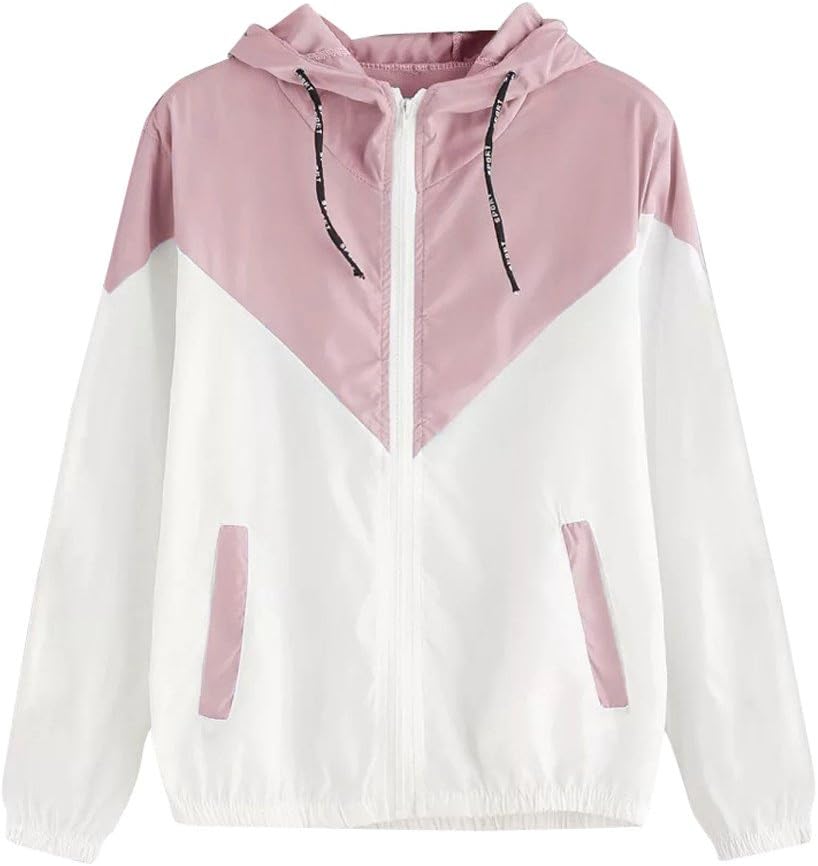 KaloryWee Women Long Sleeve Patchwork Thin Skinsuits Hooded Zipper Pockets Sport Coat