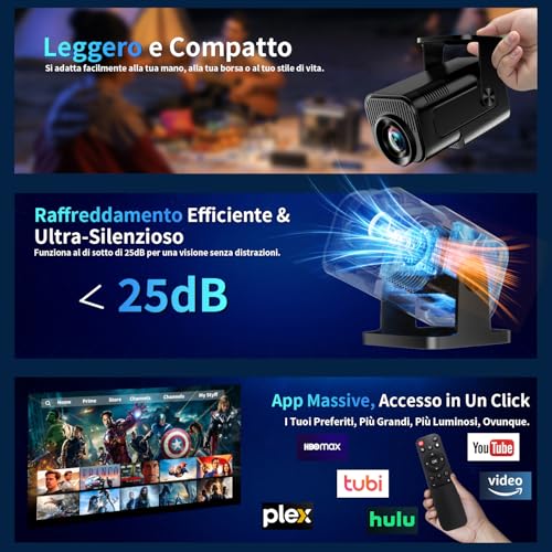 [Integrated App & 2026 Upgraded] 1080P 4K Projector with WiFi 6 Bluetooth 5.2 Mini Portable Projector Supports 270° Rotatable Car Keystone Projector TV Stick/USB/HDMI/PC with HDMI Cable & Mouse,Black