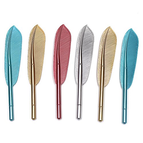 6Pcs Artificial Feather Gel Ink Pens Office Supplies Students Staionery, Black Ink, Fine Point