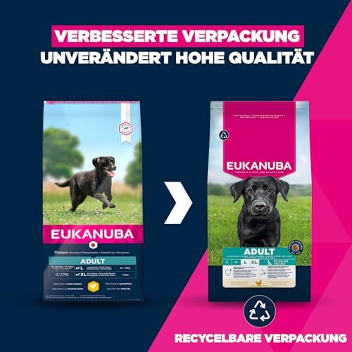 Hundefutter Trocken mit frischem Huhn für große Rassen, Premium Trockenfutter für ausgewachsene Hunde, 15 kg