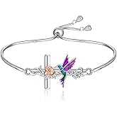 Fenthring Hummingbird Bracelets for Women Sterling Silver Bird Hummingbird Bracelet Cross Flower Link Blue Purple Jewelry